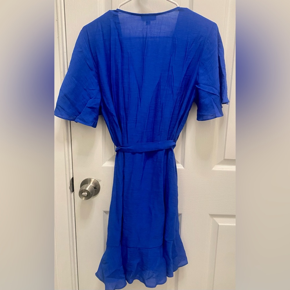 SOLD! Topshop Royal Blue V-Neck Wrap Tie Riffle Mini Dress 6 - Picture 9 of 13